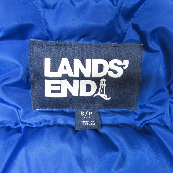 Lands End Down Jacket Womens Small 6-8 Blue Quilt Insulated Coat Long Parka Rain - Picture 6 of 13
